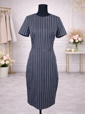 Banana Republic Navy and White Striped Midi Dress